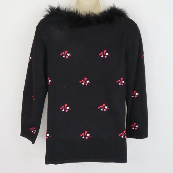 Etoile Medium Boat Neck Feather Embroidered Heart Valentines Pullover Sweater - Picture 4 of 7